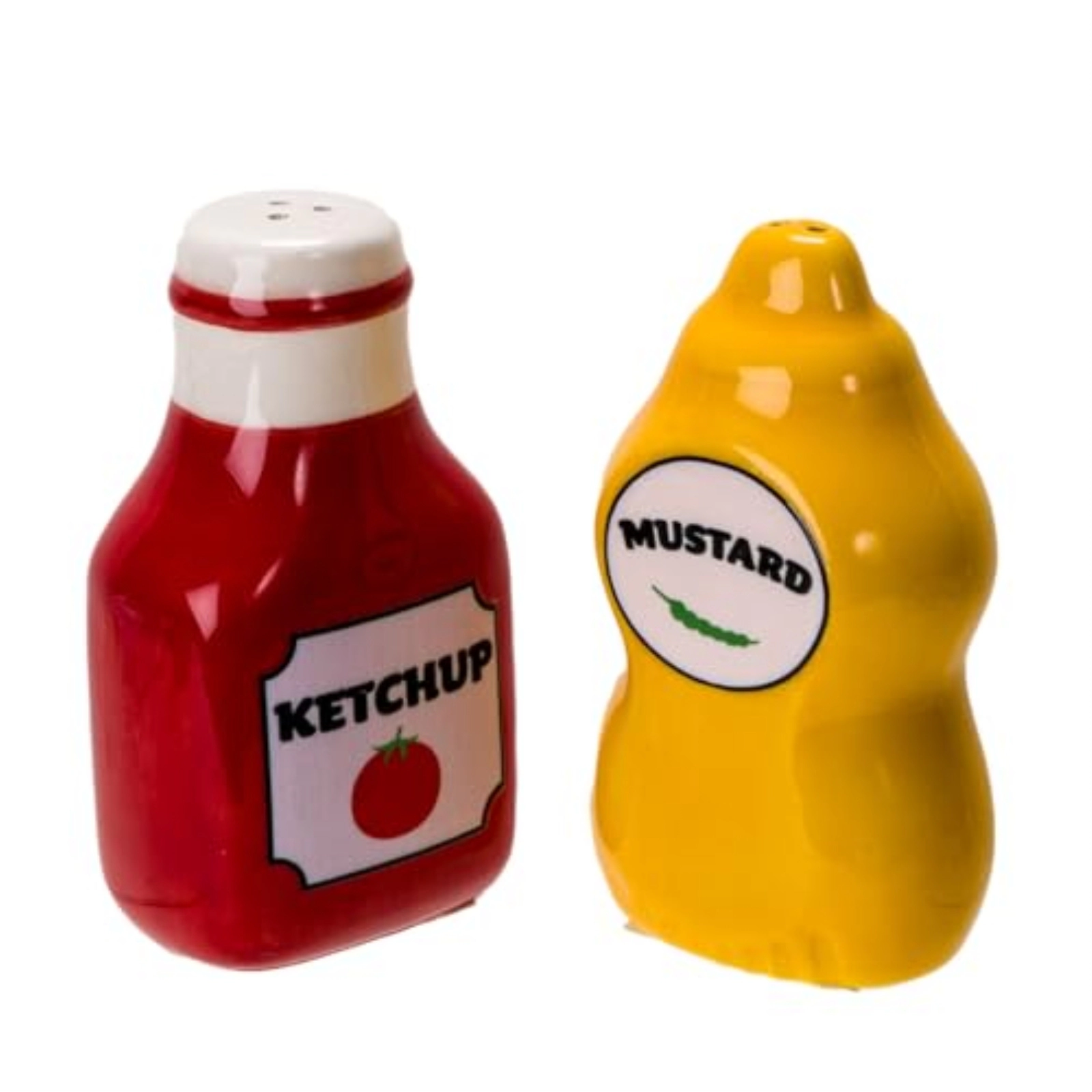 Pacific Giftware Mustard and Ketchup Ceramic Magnetic Salt and Pepper Shaker Set