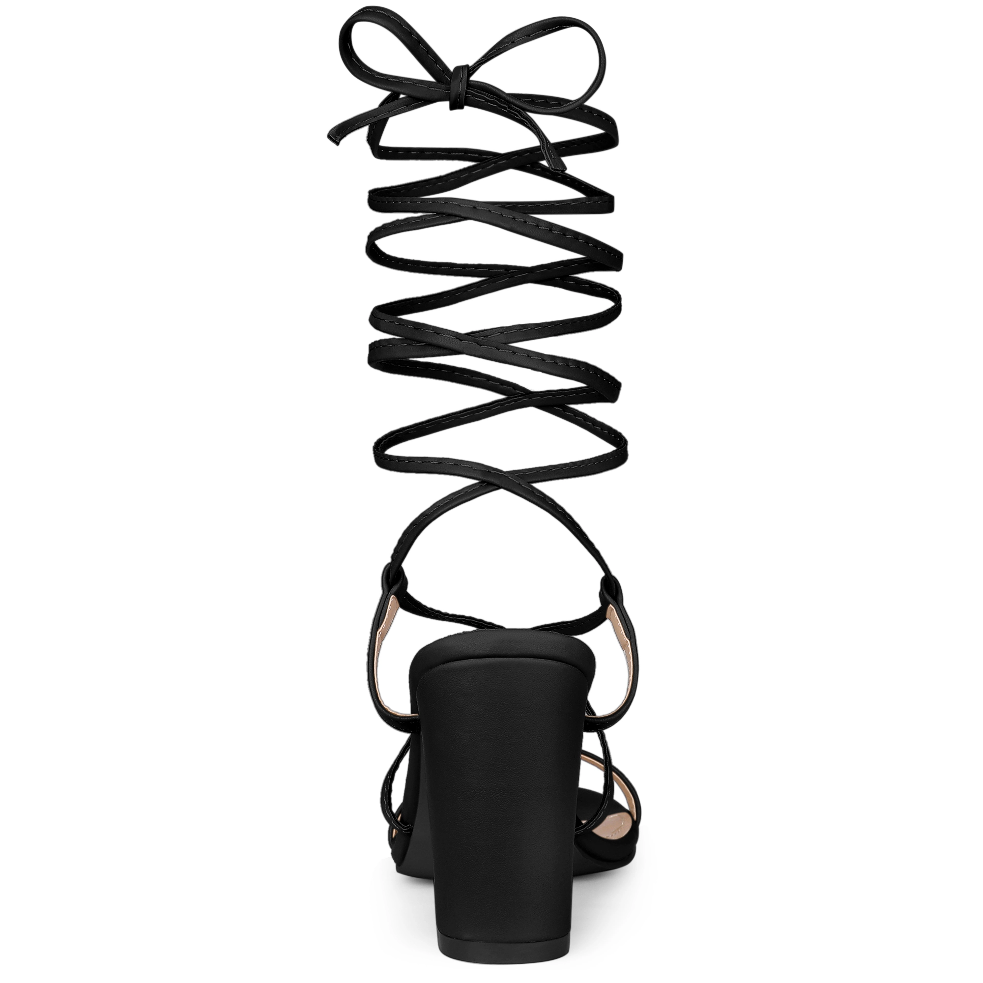 BLISSFUL STEP Women Open Toe Strappy One Strap Lace Up Chunky Heels Sandals
