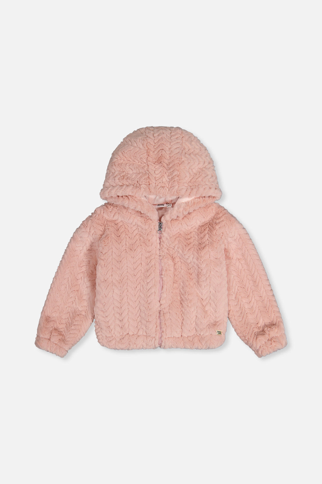 Deux par Girls Chevron Faux Fur Hooded Zip Cardigan