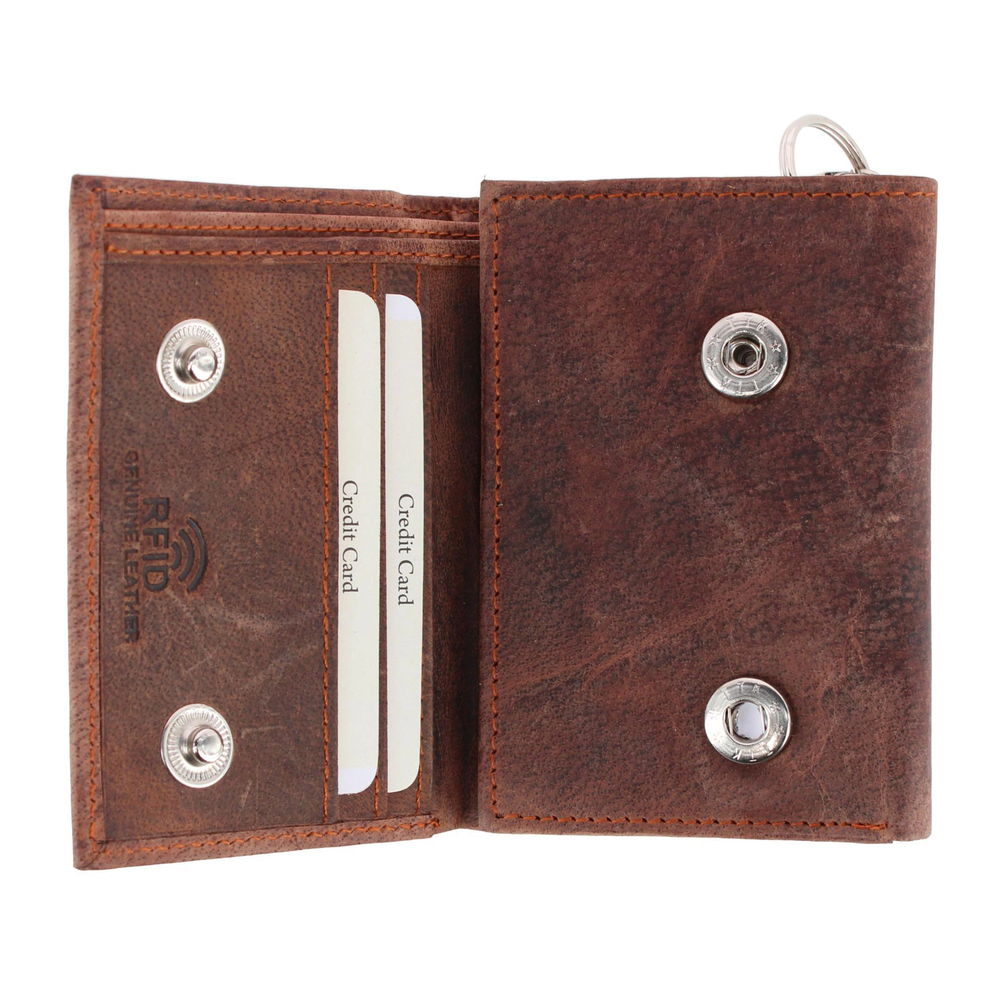 CTM Men's RFID Trifold Leather Biker Wallet with Silver Chain