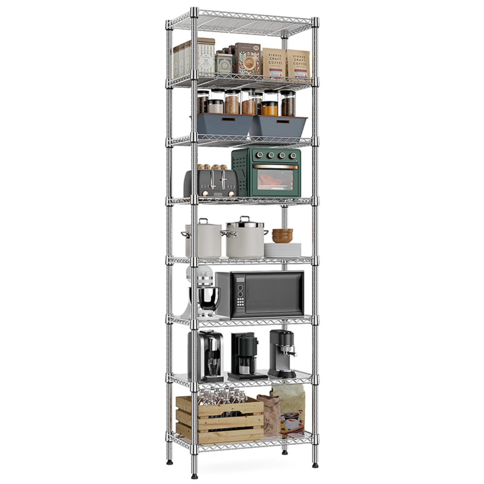 Flynama 8 Tier Chrome Wire Shelving 2000 LBS 79.5H x 23.6W x 13.8D in Organizer Rack for Laundry Kitchen and Garage