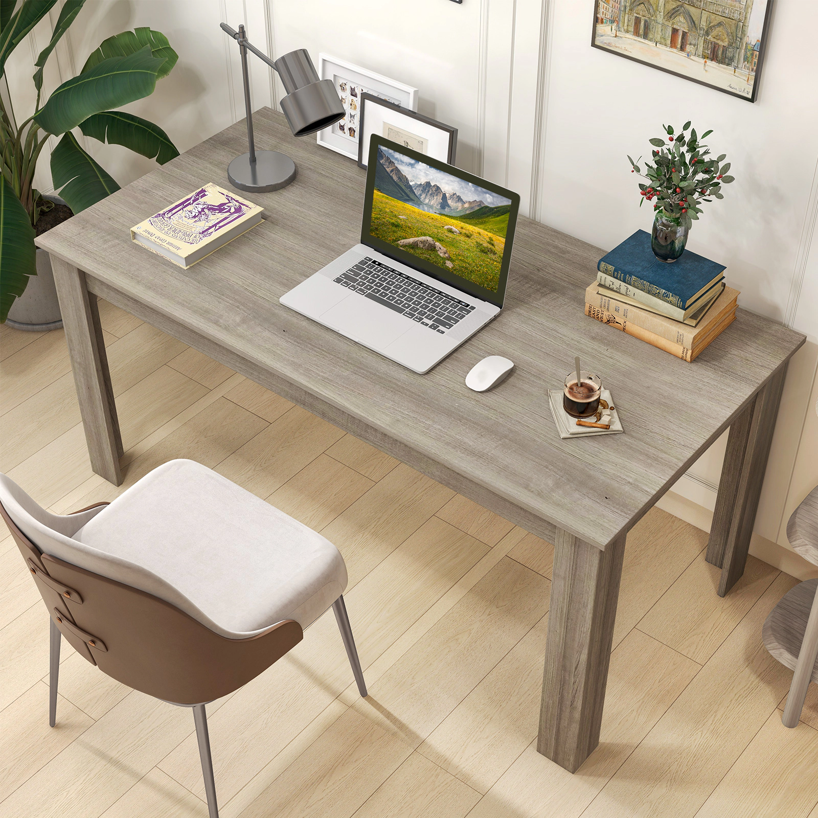 SUGIFT 63-in Rectangular Modern Engineered Wood Dining Kitchen Table 200-lb Capacity 63 x 31.5 x 30 in Light Gray