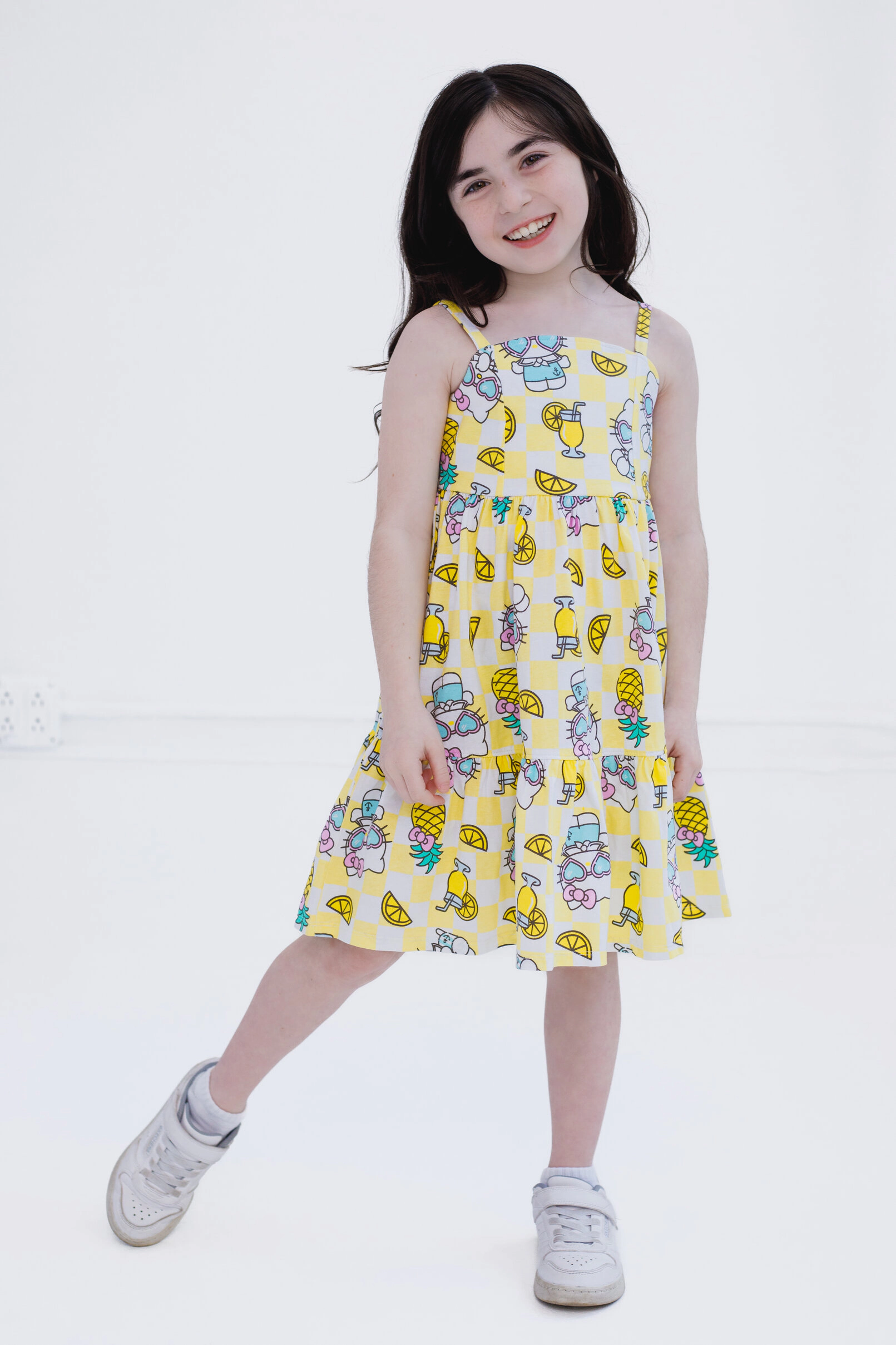 Hello Kitty Girls' Sleeveless Smocked Tiered Dress