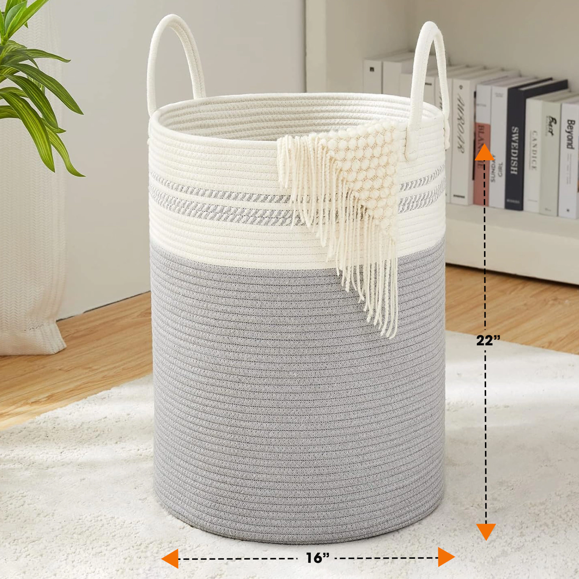 Cheer Collection Large Cotton Rope Laundry Hamper with Handles