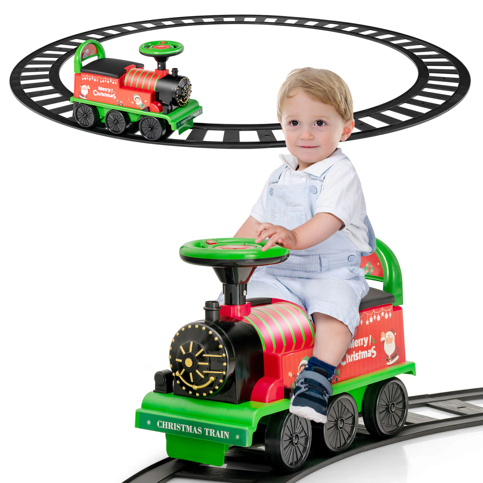 LJG 6V Electric Kids Ride on Car Toy Train with 16 Pieces Tracks