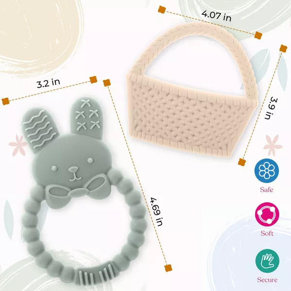 Sperric Easter Baby Teether Set Easter Bunny & Easter Basket Silicone Teethers, Cute Teething Toys Easter Gift Set