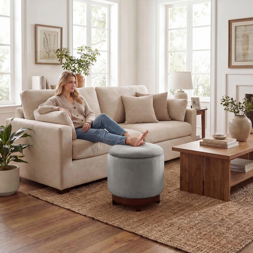 Hivvago 360° Swivel Velvet Foot Rest With Hidden Storage For Living Room