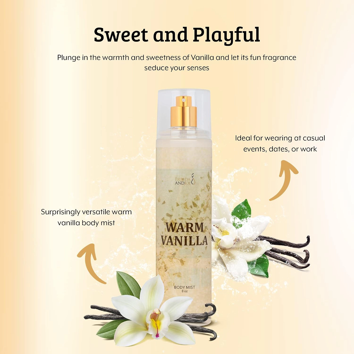 Freida & Joe Warm Vanilla Fine Fragrance Body Mist In 8oz Spray Bottle