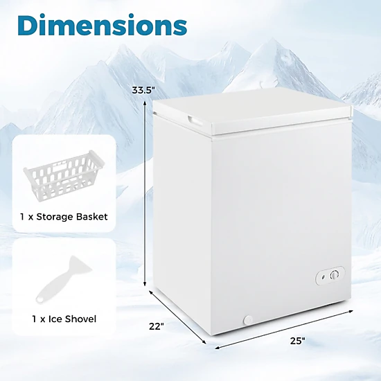 SUGIFT 5-cu ft White Compact Chest Freezer with 7-Gear Adjustable Temperature and Removable Basket