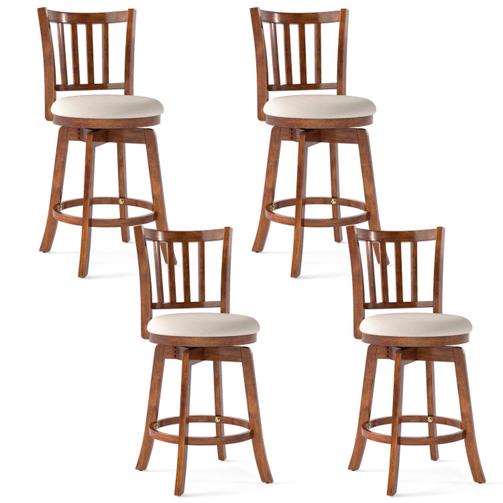 SUGIFT Set of 4 30.5-in Seat H Swivel Backrest and Upholstered Seat Bar Height Chairs Driftwood