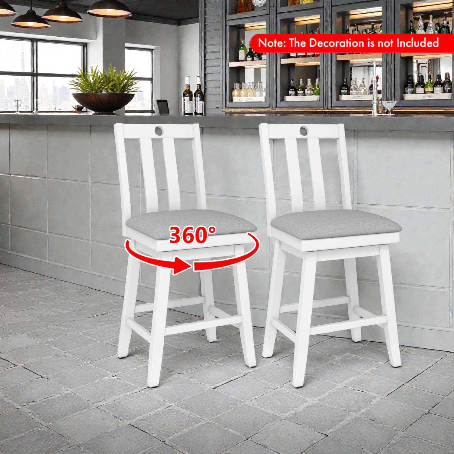 Hivvago Modern 25-Inch Bar Chairs with Upholstered Rotating Seat and Footrest - Set of 2
