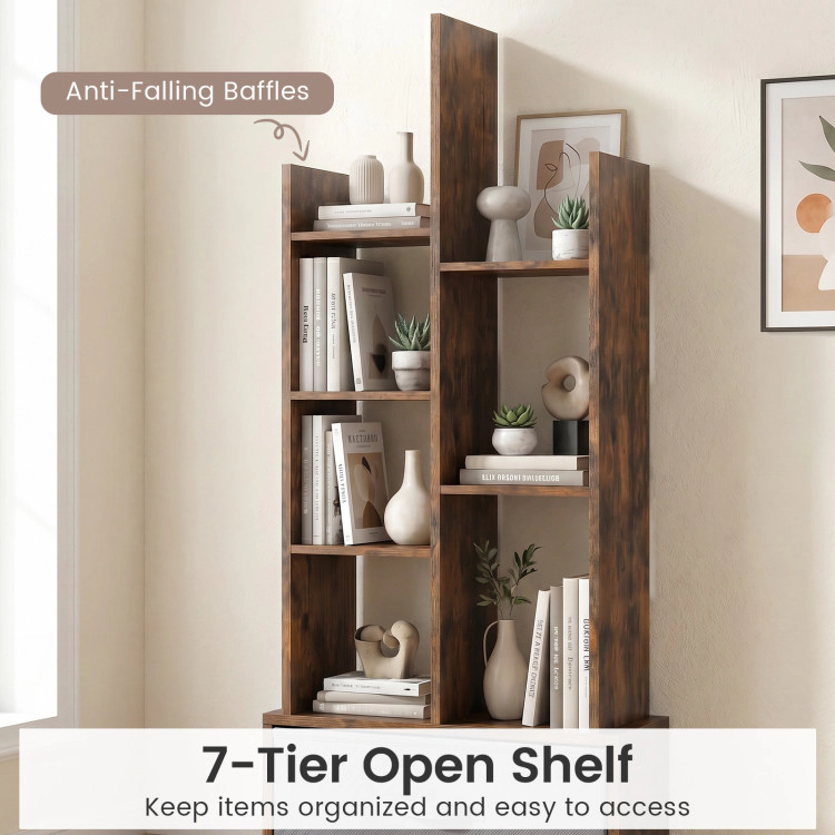 Hivvago 7-Tier Open-Back Bookshelf with Drawer