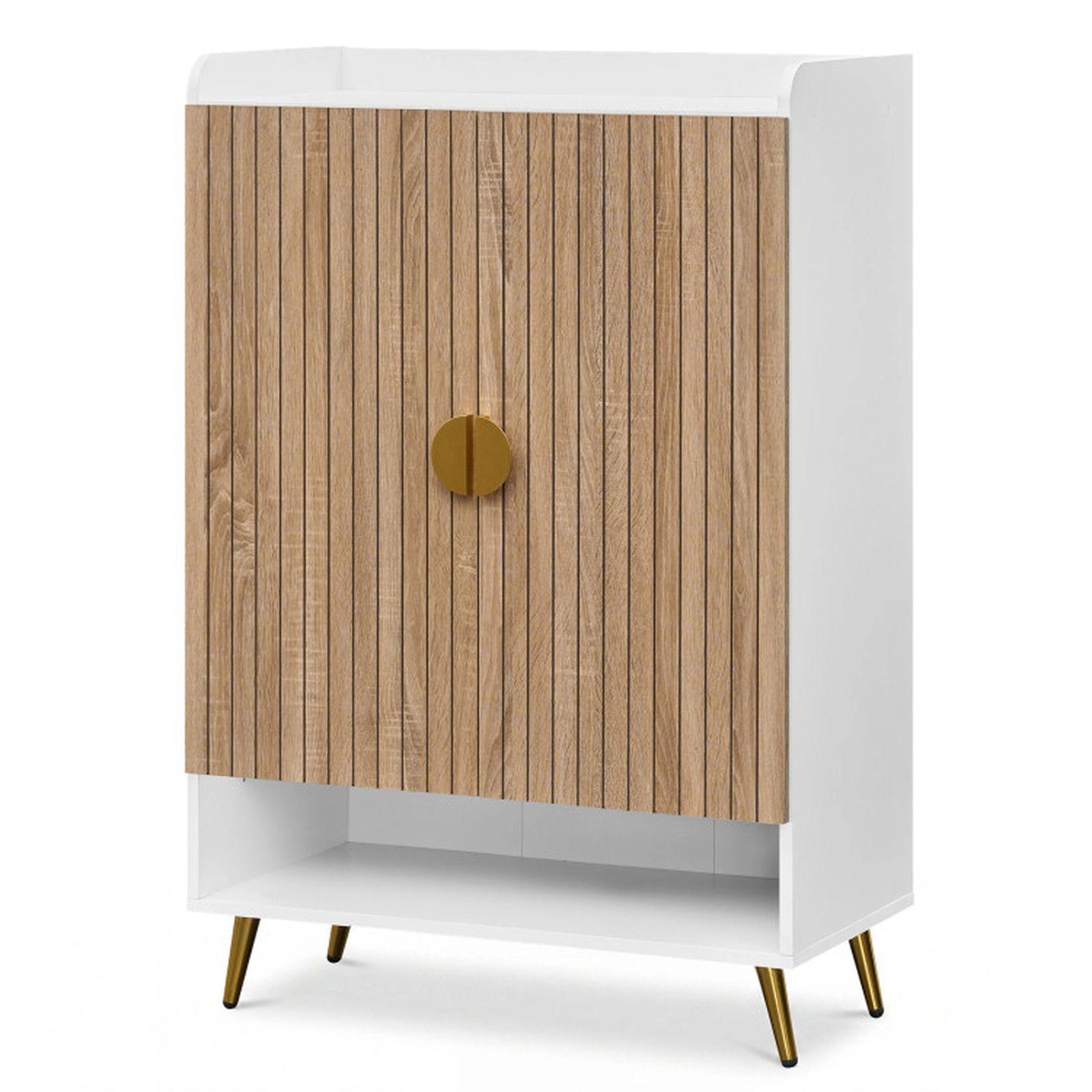 SUGIFT 44-in Tall Shoe Storage Cabinet with 7-Tier Doors and Adjustable Shelves 110-lb Capacity Natural