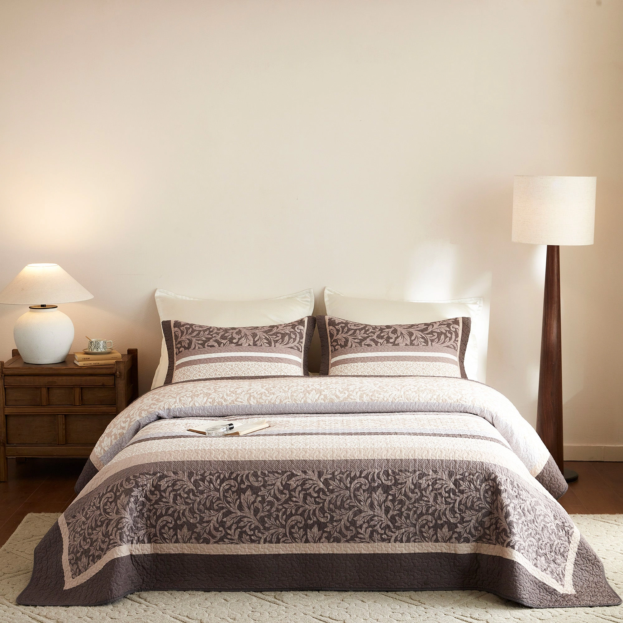 MarCielo 3 Pieces Traditional Floral Cotton Quilt Set – Classic Cottage Bedspread Set