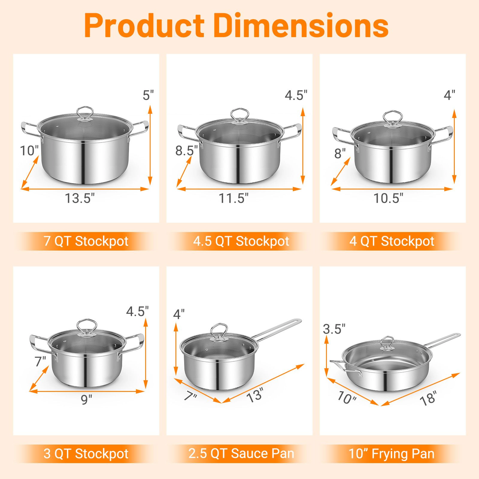 SlickBlue 12 Piece Stainless Steel Cookware Set with Pots Pans and Lid
