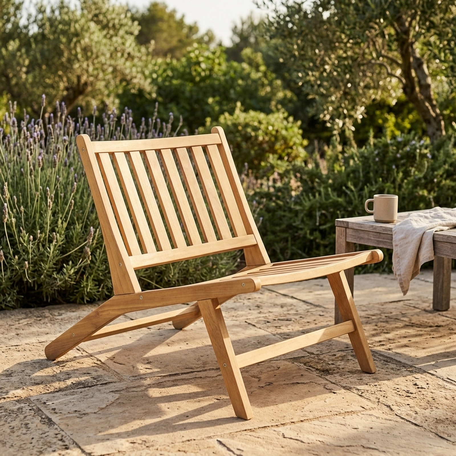 SUGIFT Natural Teak Wood Reclining Outdoor Lounge Chair, Mid-Century, 352 lb Capacity