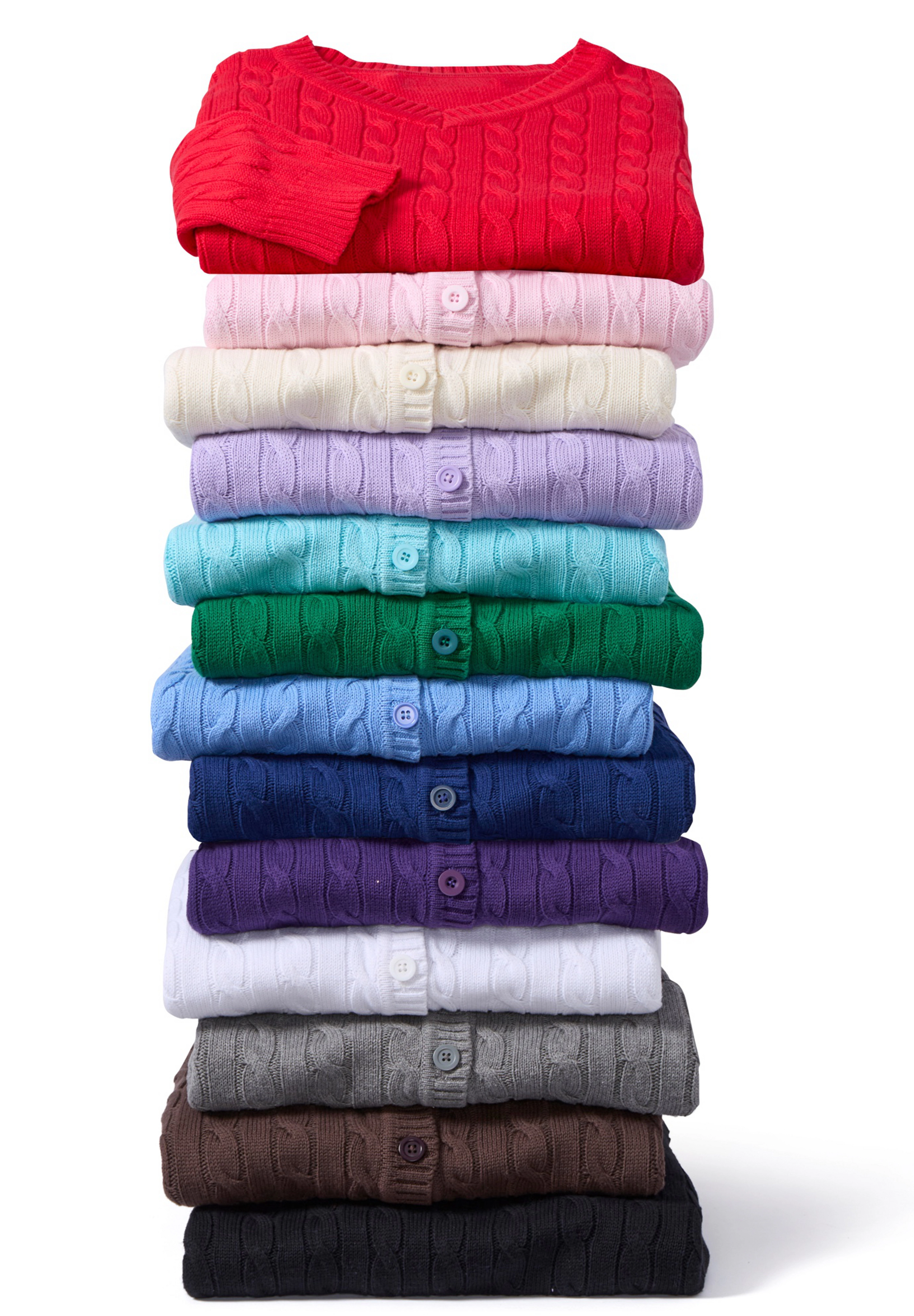 Woman Within Plus Cotton Cable Knit Cardigan Sweater