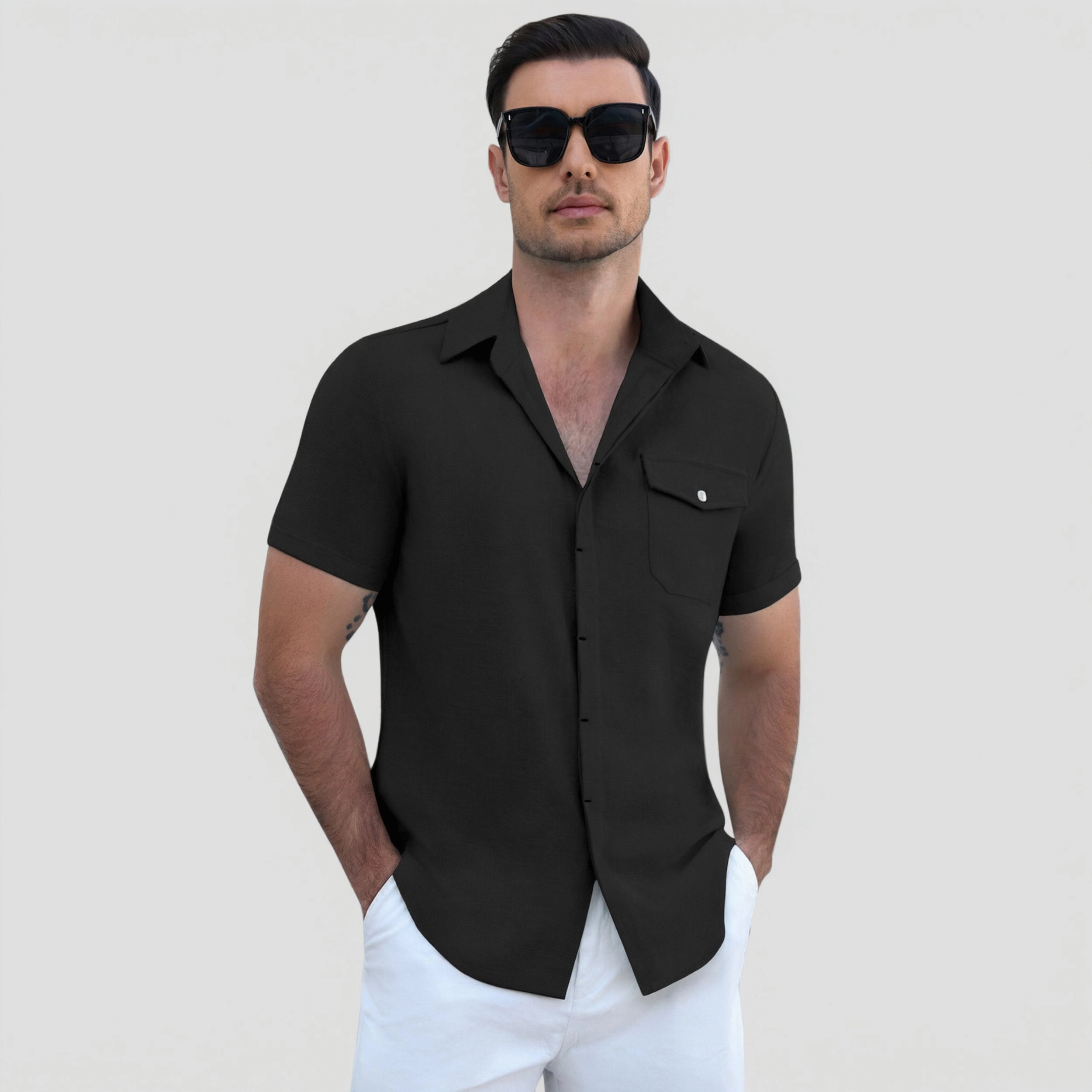 COOFANDY Men's Linen Cotton Short Sleeve Button Down Shirt