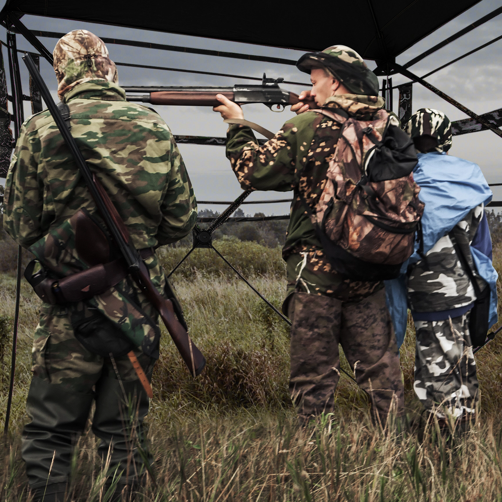 SUGIFT Green Camouflage 270-Degree Hunting Blind Tent with 3 Windows for 3-4 Hunters 72-in W 72-in D 82-in H