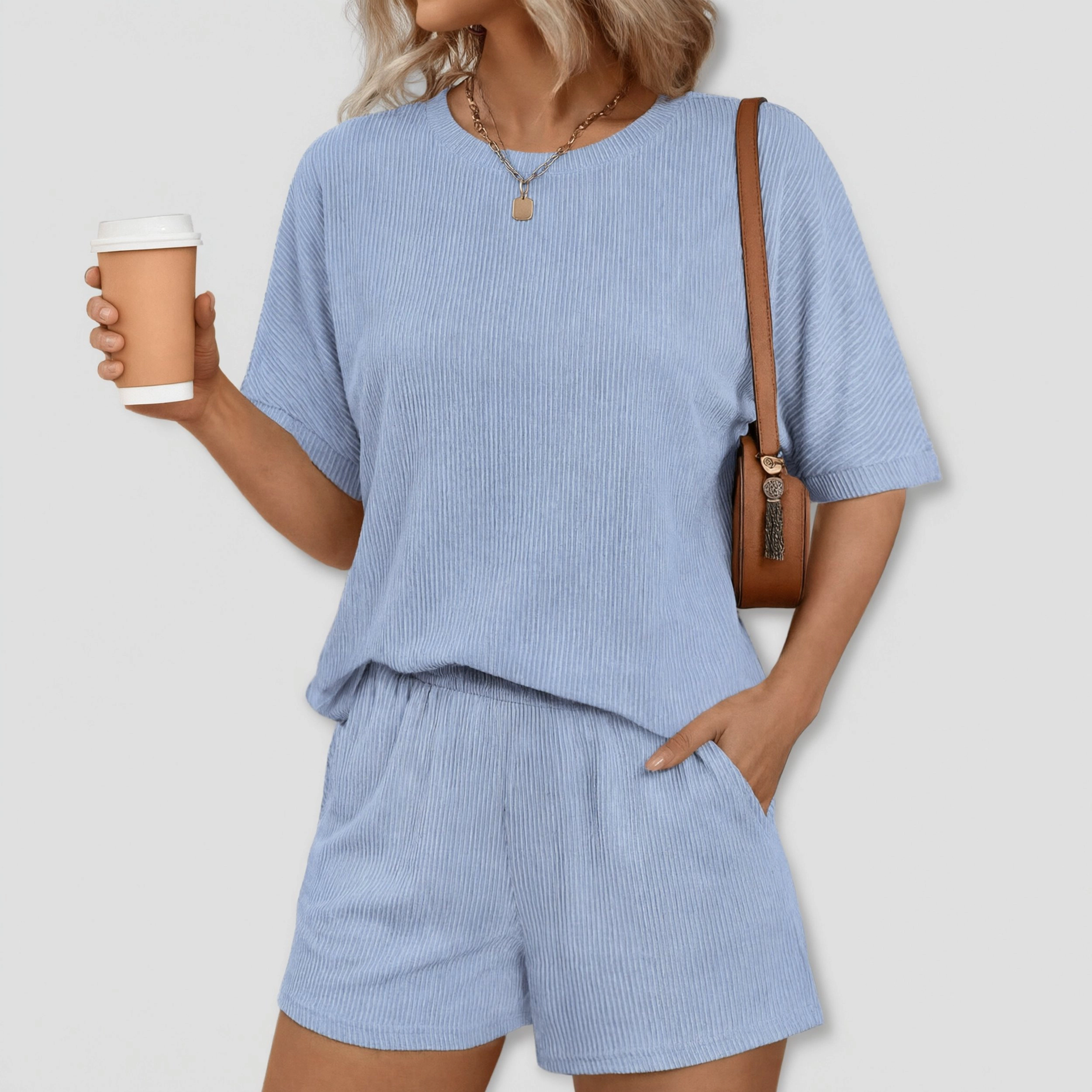 Ekouaer Women's Ribbed Matching Set with Pocket