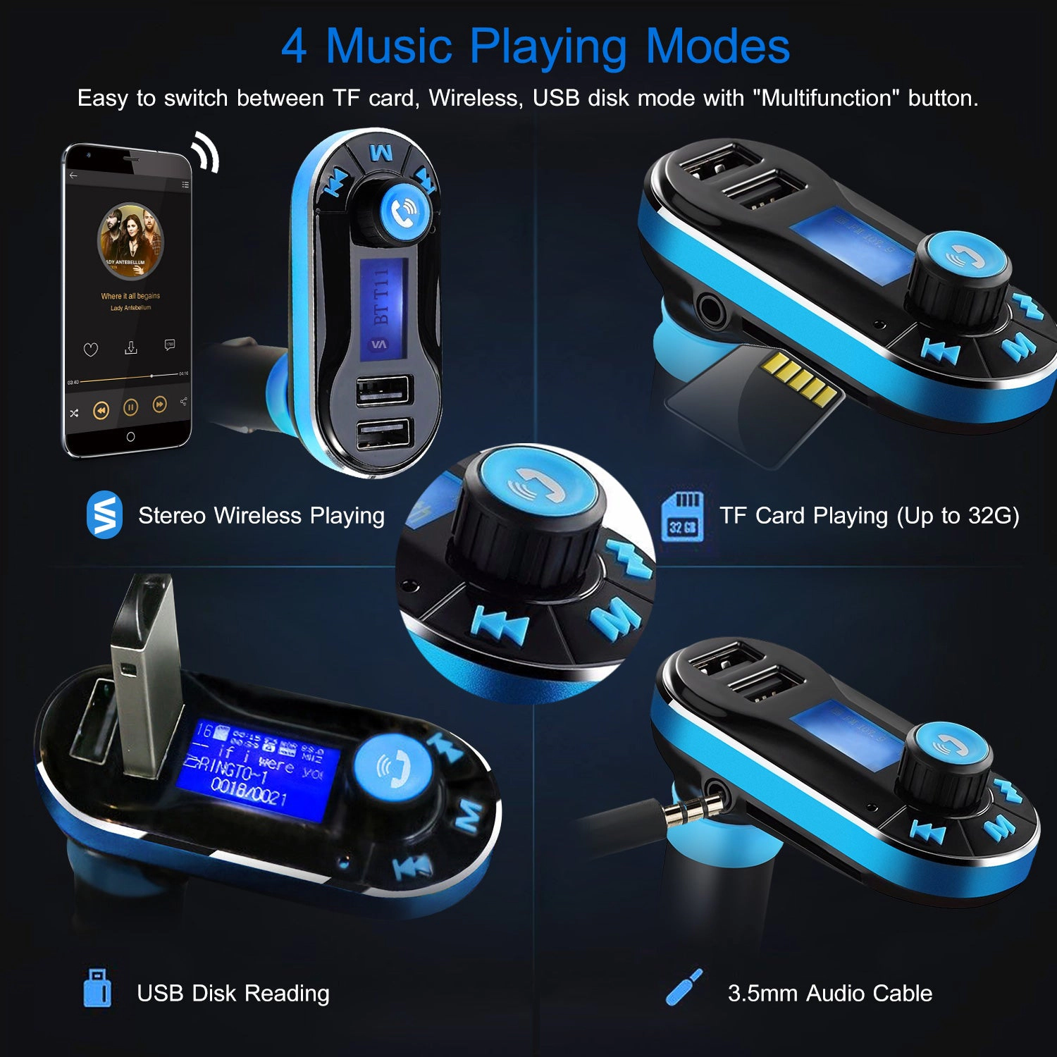 GBruno Wireless FM Transmitter With Dual USB Charger