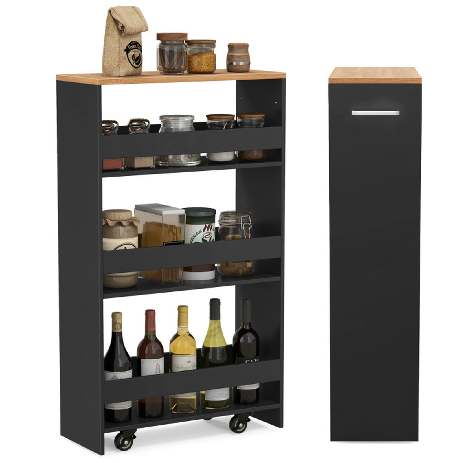 SUGIFT 4-Tier Rolling Slim Kitchen Storage Cart with Open Shelves and Handle 15-lb Upper Shelves 25-lb Bottom Shelf