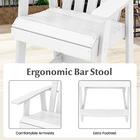 SUGIFT White HDPE Patio Adirondack Chair with Armrests and Footrest 27.5-in W 33.5-in D 47-in H 330-lb Seat