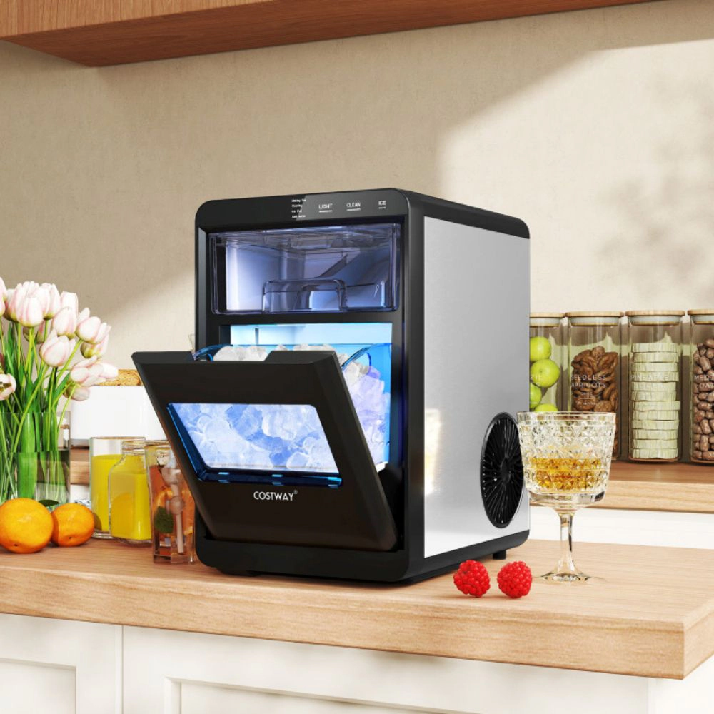 SlickBlue Black Portable Nugget Ice Maker Countertop Machine with Self Cleaning