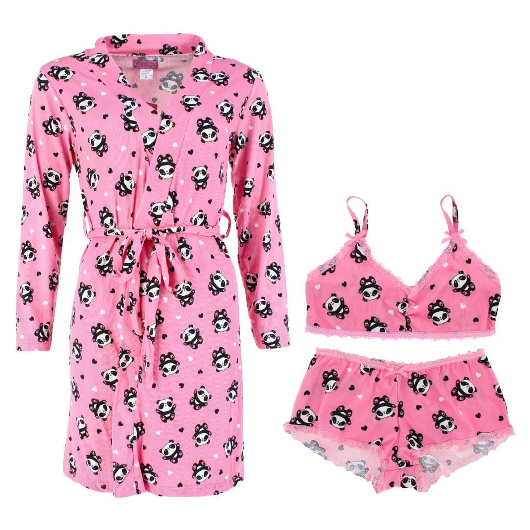 Love to Sleep Women's Panda Print Robe Lounge Set