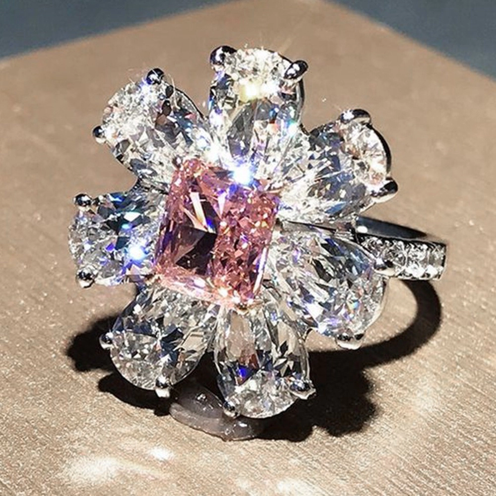 Romantic Flower Zircon Ring Fashion Pink Cherry Blossom Ring