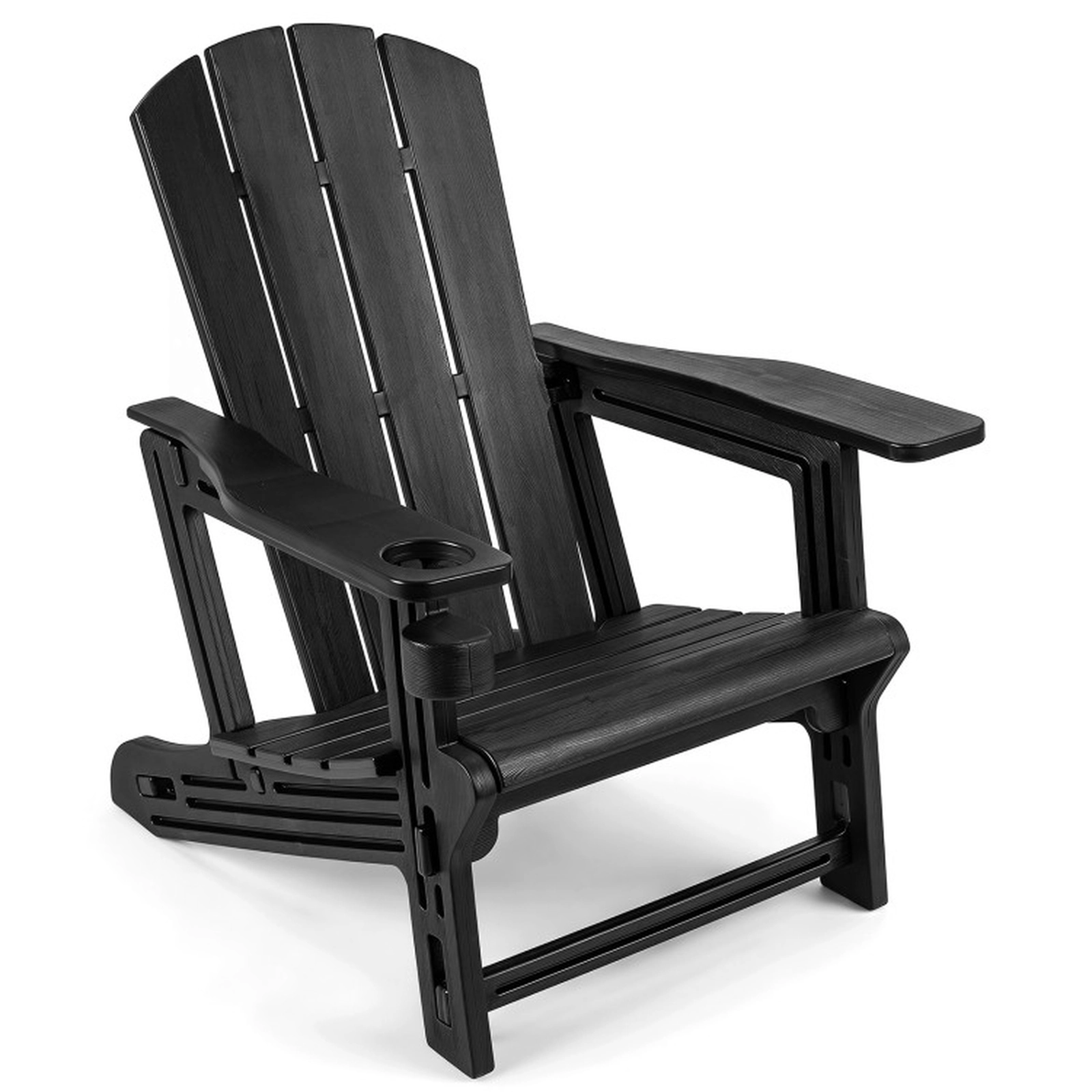 SUGIFT HDPE Adirondack Chair with Realistic Wood Grain Reclining Back and Cup Holder 550-Lb Capacity Black