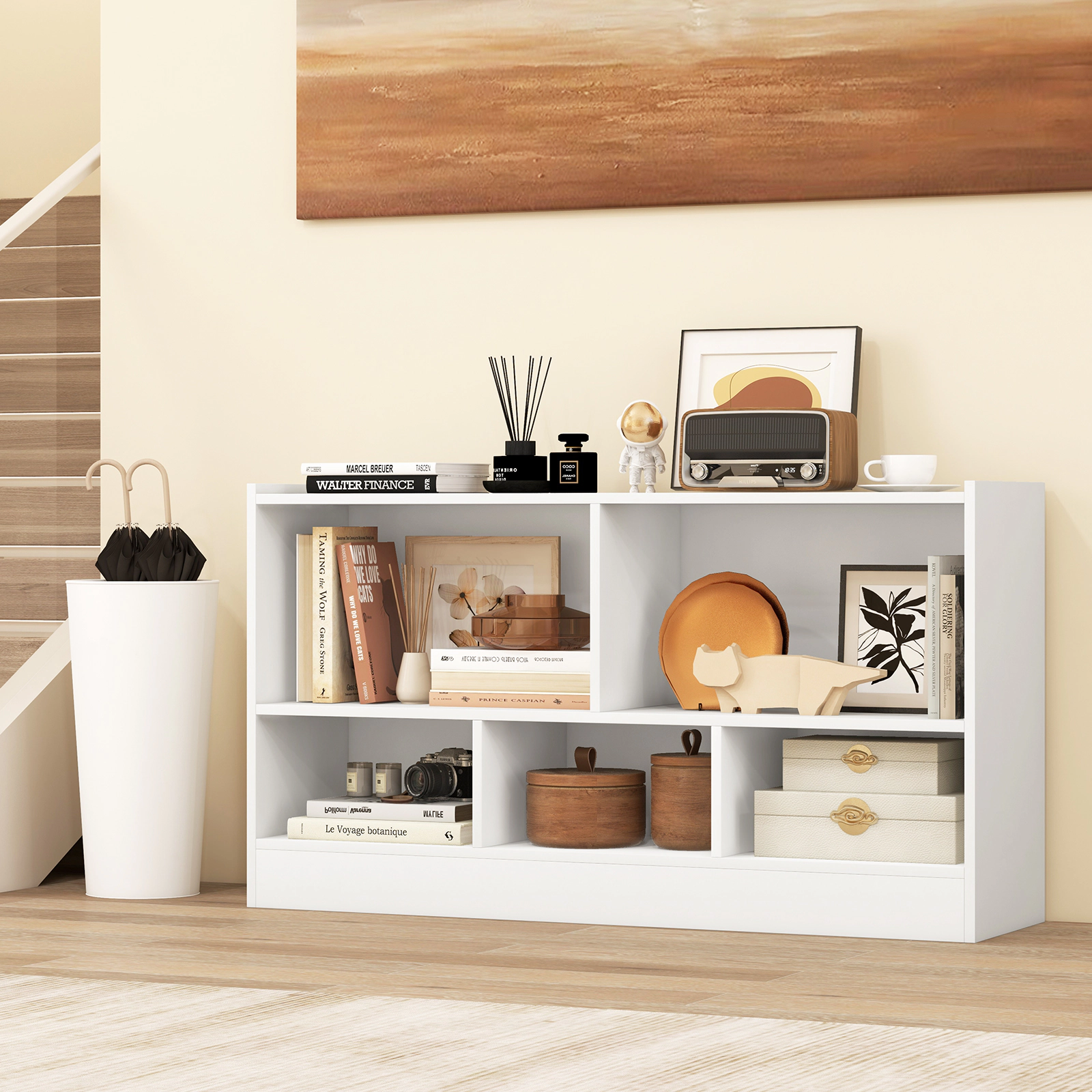 SUGIFT Kids 2-Shelf 5-Cube Wood Toy Storage Bookcase 132-lb Top Capacity 44-in Wide White