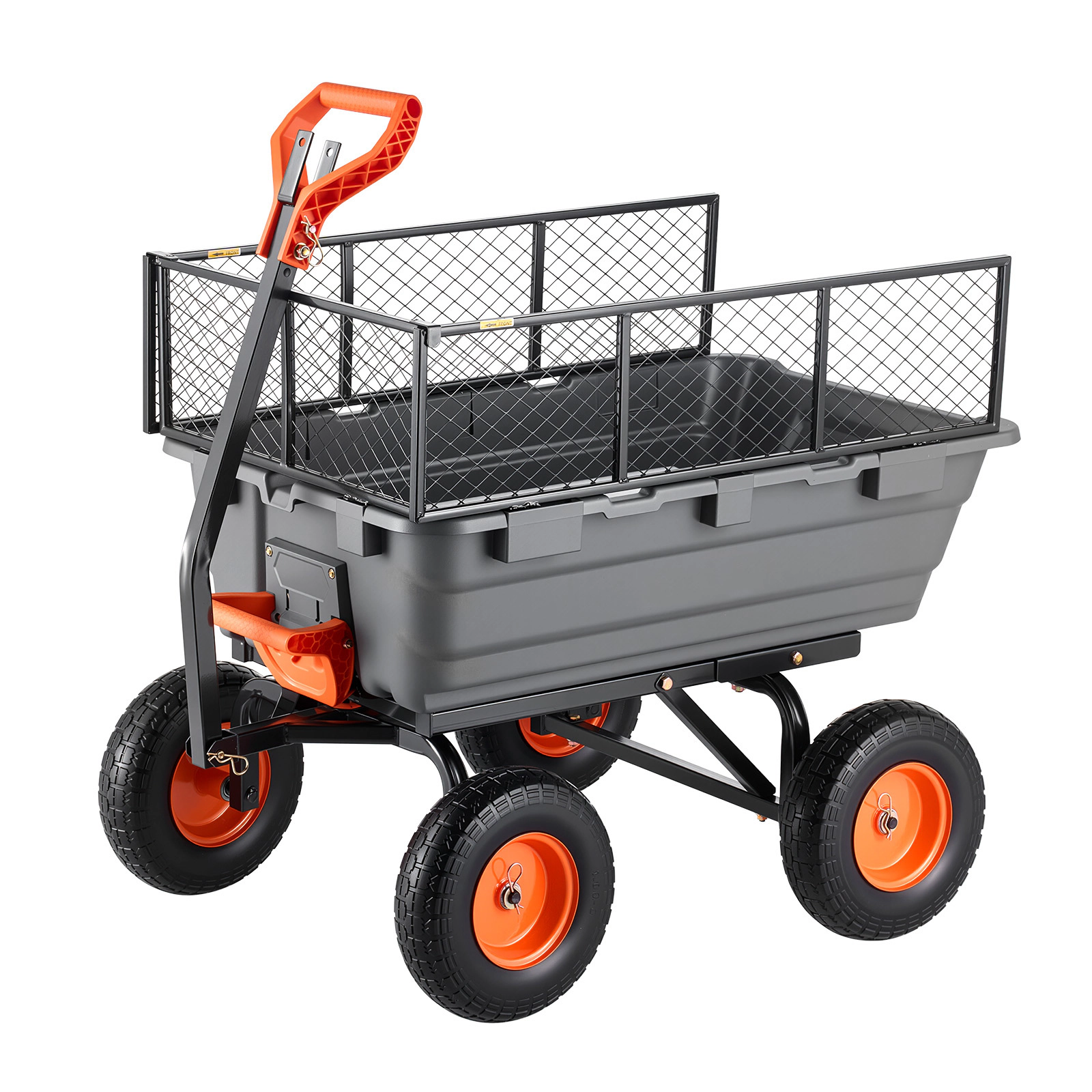 HONGGE Garden Dump Cart Poly Dump Cart Garden Carts Dumps Wagon with 90° Quick-Dumps Mechanism 180° Swivel Wheels 270°