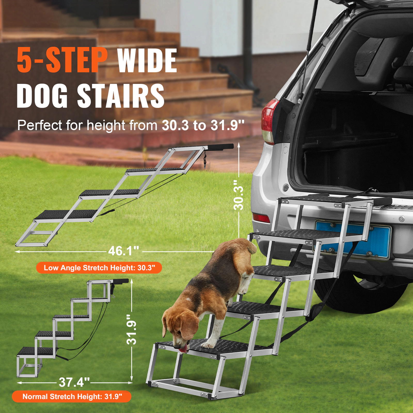 HONGGE Dog Stair for Cars Wide Dog Car Steps Folding Dog Car Ramp with Nonslip Surface Portable Pet Steps Lightweight