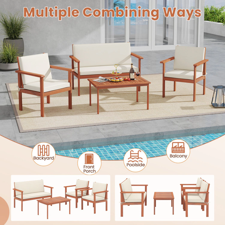 Hivvago 4 Pieces Patio Furniture Set Acacia Wood Porch Chairs With Table-White