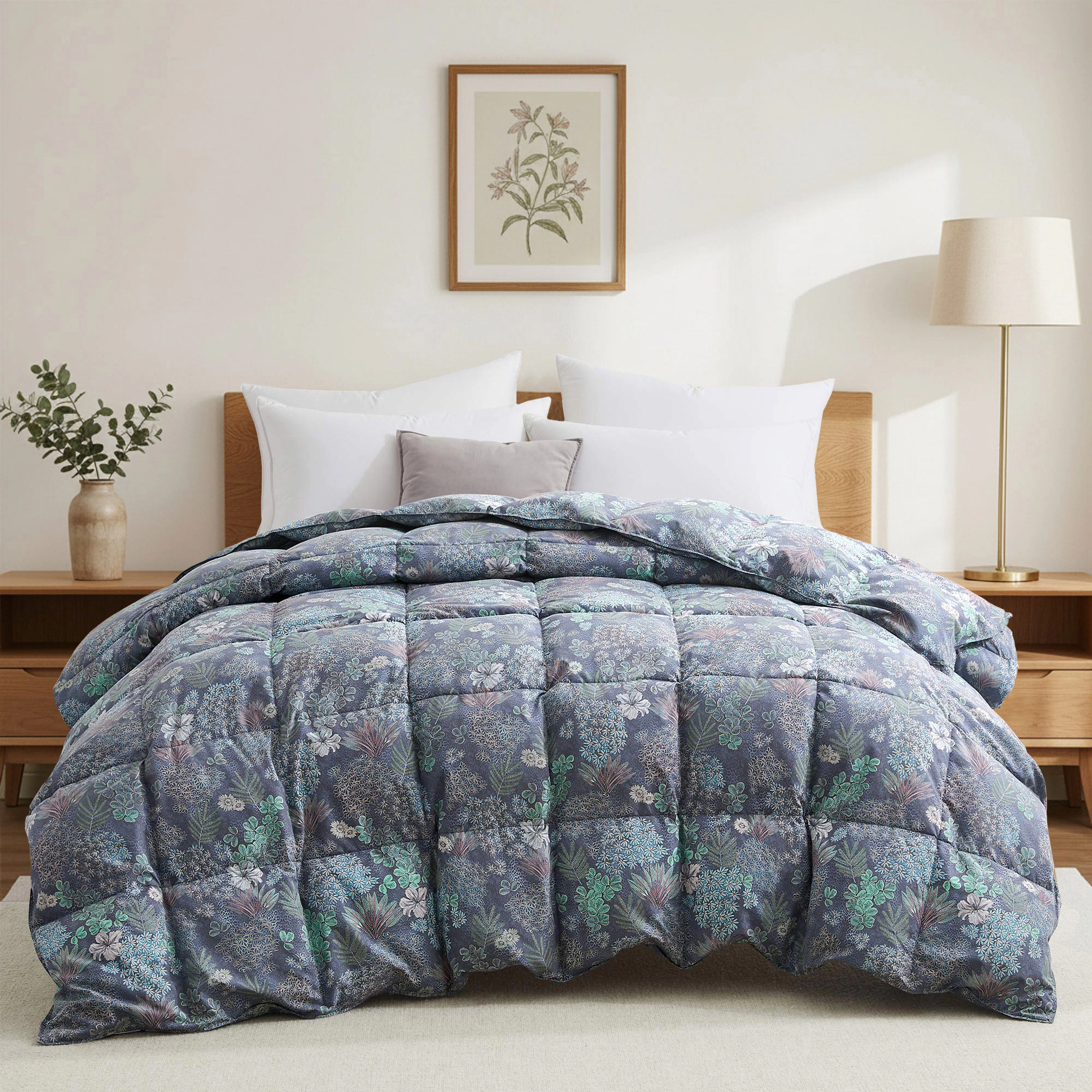 Unikome Ultra Soft Natural White Goose Feather Down Fiber Duvet Insert, Noiseless Comforter for All Seasons