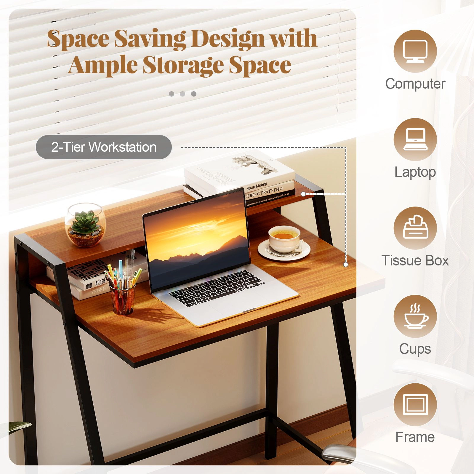 SlickBlue 2 Tier Computer Desk with Monitor Stand and Storage