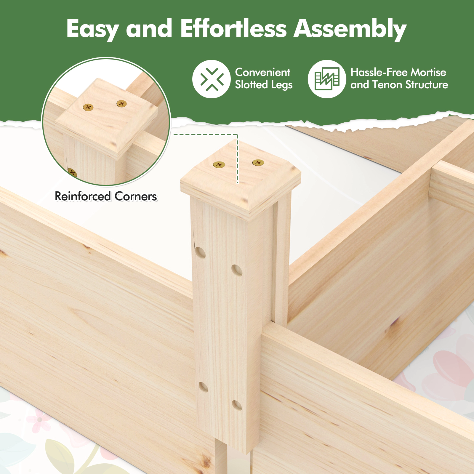 SlickBlue 90 Inch Fir Wood Raised Garden Bed with Divider Planter Box