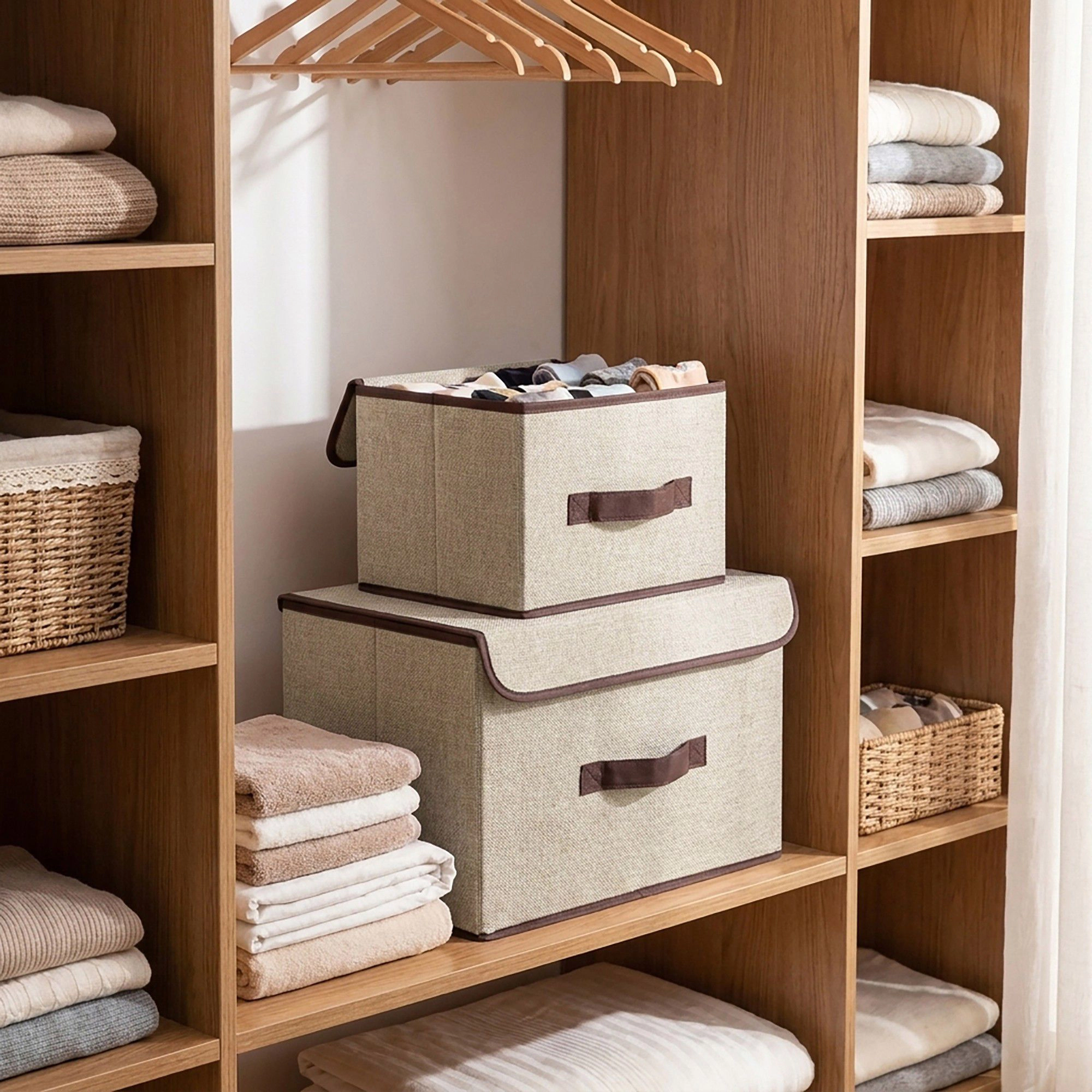 Alilang Unisex 2 Piece Foldable Storage Box Set with Lids and Handles