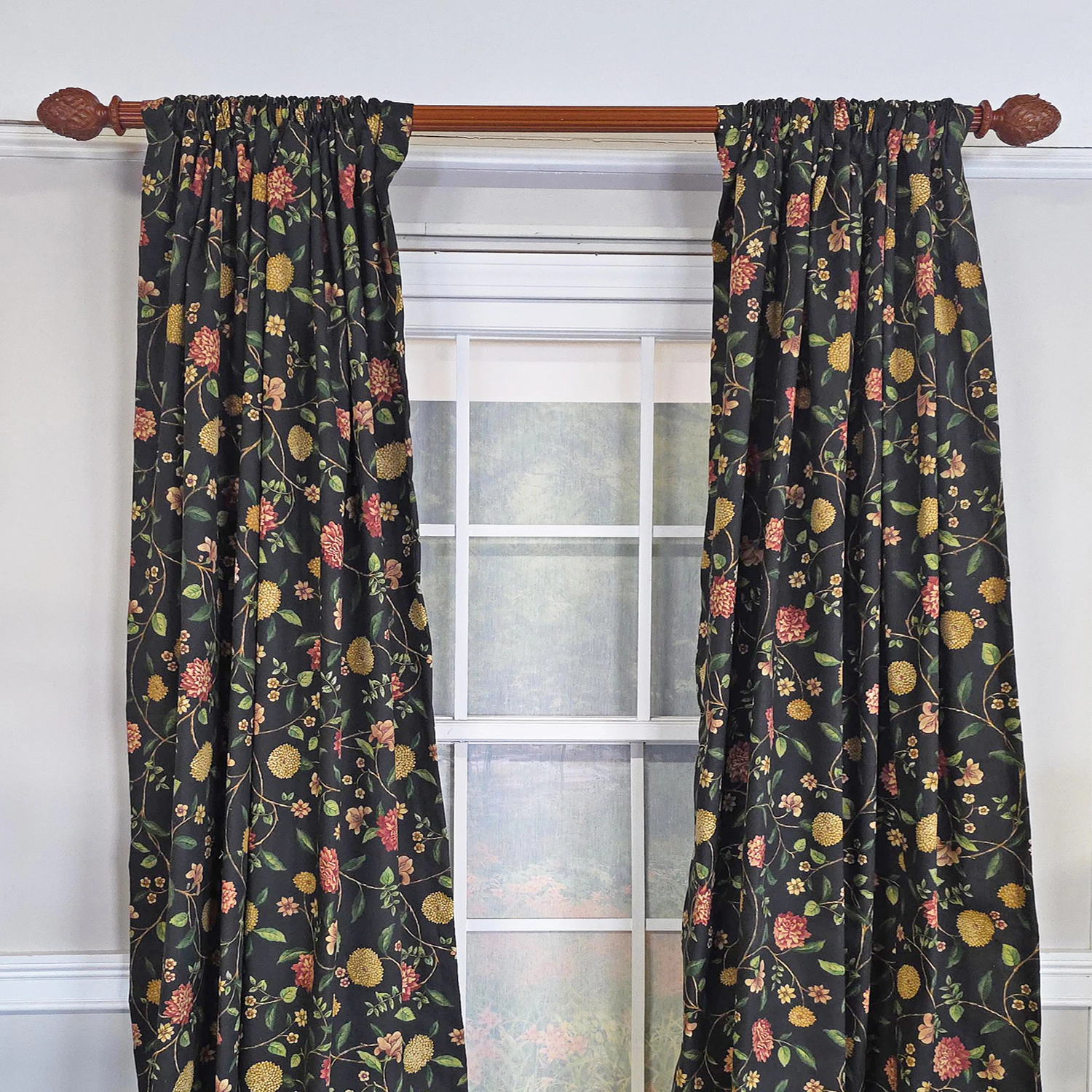 RLF Home NightFall 100% Cotton Rod Pocket Window Curtain set of 2 Panels 100" x 84" Black