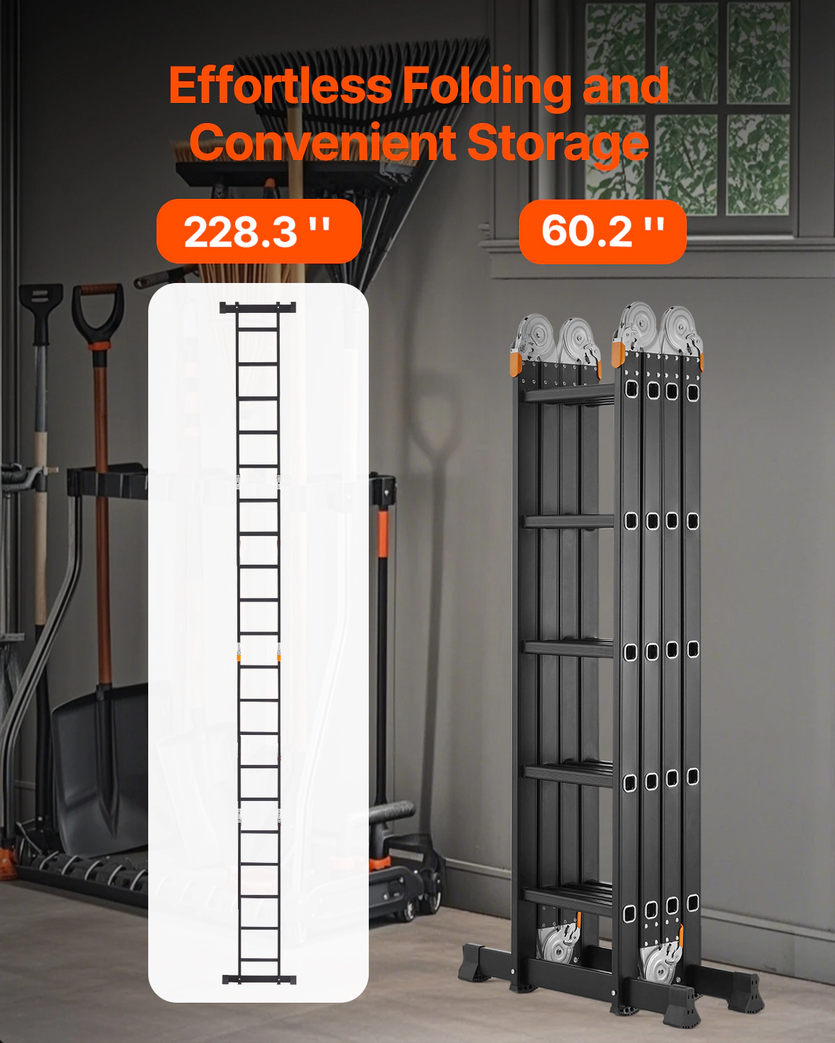 HONGGE Multi-Purpose Folding Ladder 7-in -1 Tall Extension Step A Frame Telescoping Reach Height Heavy