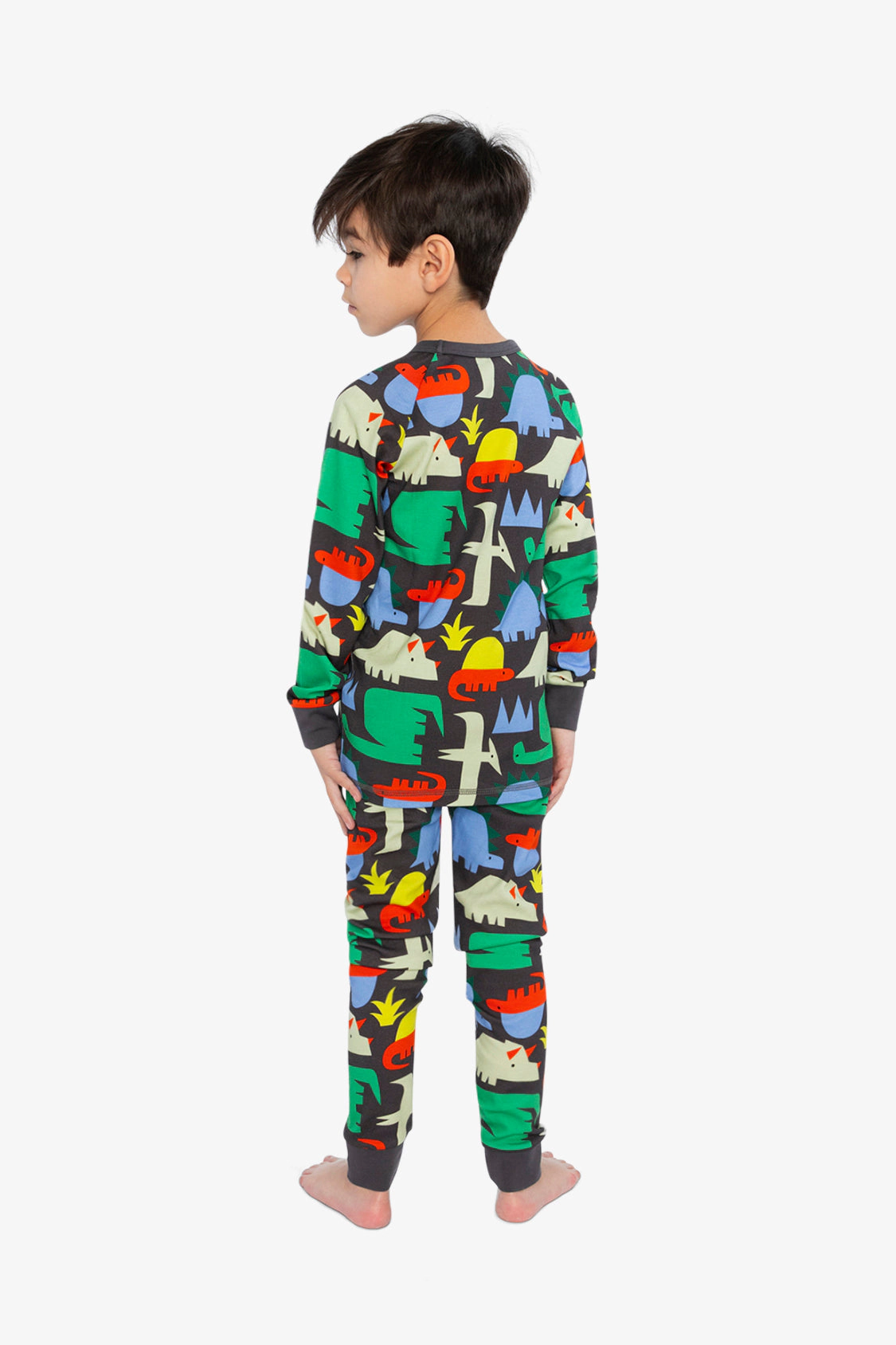 Deux par Boys Organic Cotton Animal Print Two Piece Pajama Set with Raglan Sleeve Top and Pants
