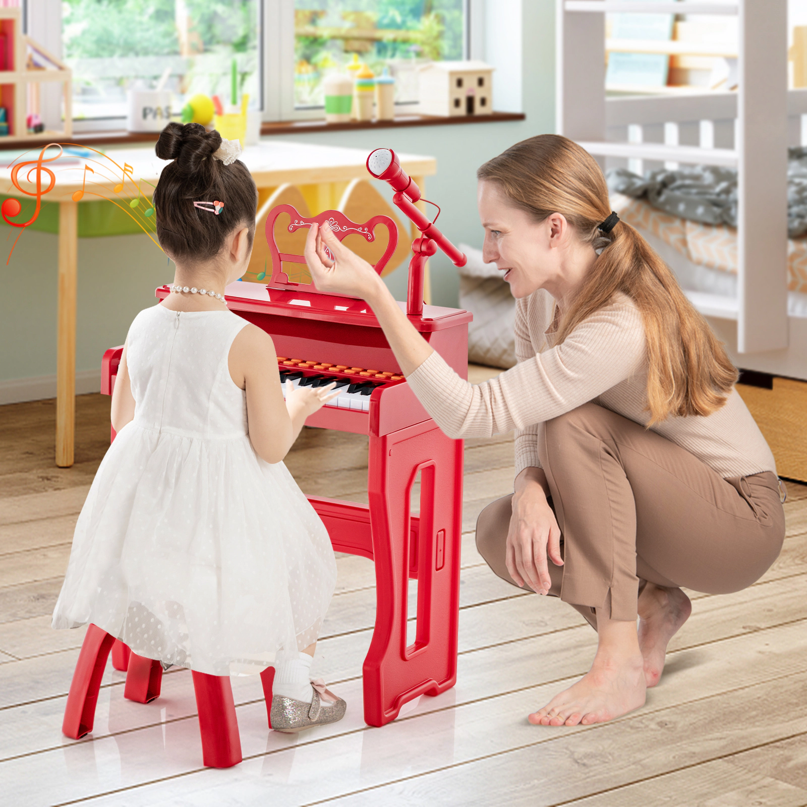 SUGIFT 37-Key Kids Piano Keyboard with Microphone and Detachable Music Stand Ages 3+ Red