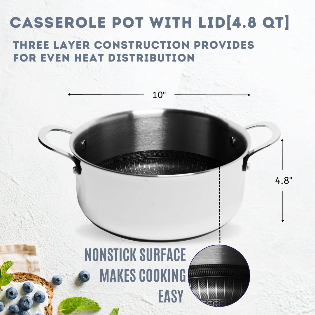 Lexi Home 4.8-Quart Tri-Ply Stainless Steel Dutch Oven Pot, Induction & Oven Safe