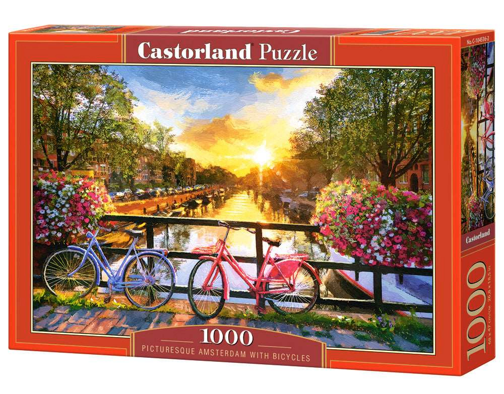 CASTORLAND 1000 Piece Jigsaw Puzzle, Picturesque Amsterdam with Bicycles, European puzzle, Adult Puzzle, C-104536-2