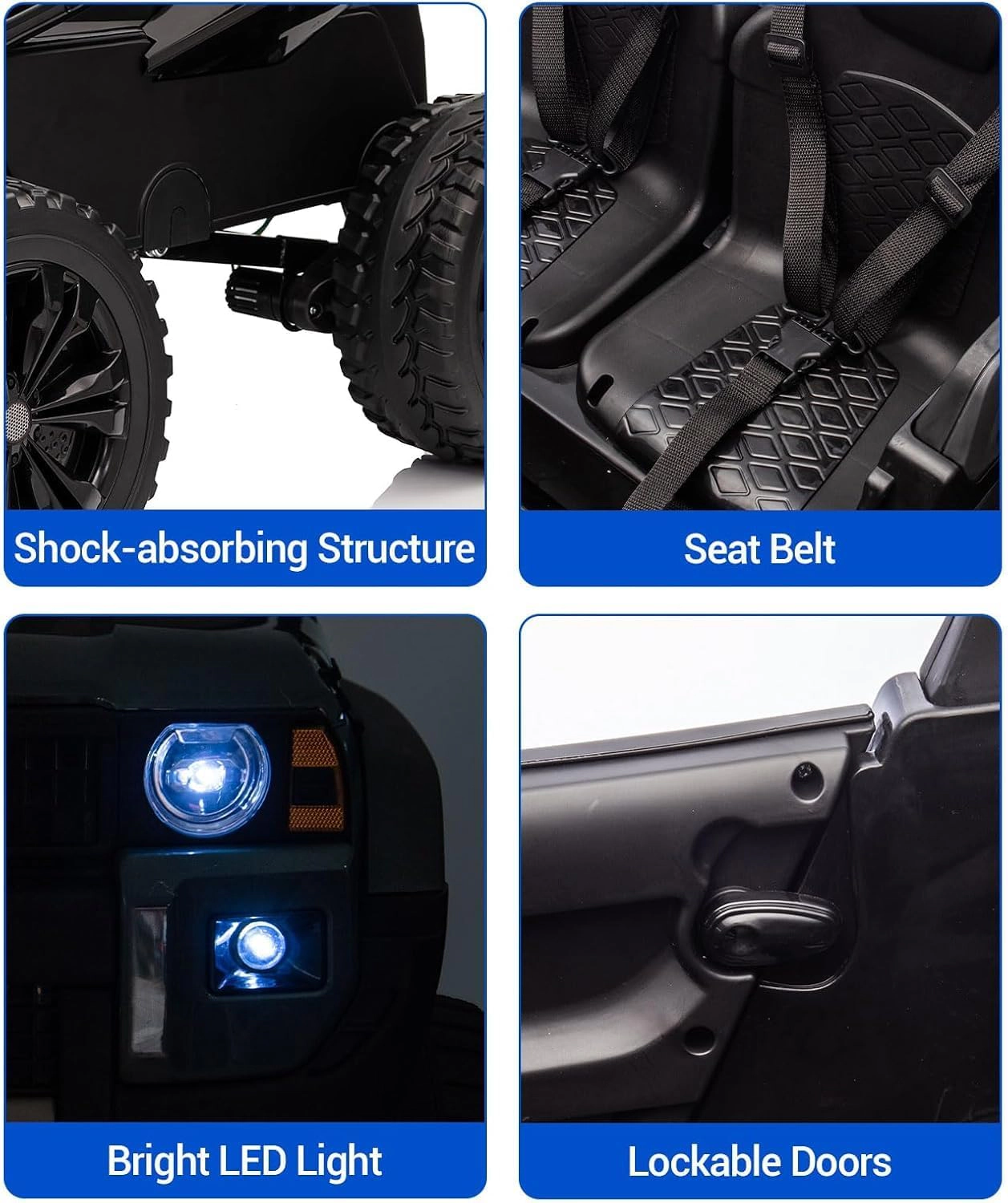 24V Licensed Toyota Land Cruiser Ride-On, 2-Seater 4WD/2WD Switch, Remote Control, LED Lights, Bluetooth, Shovel