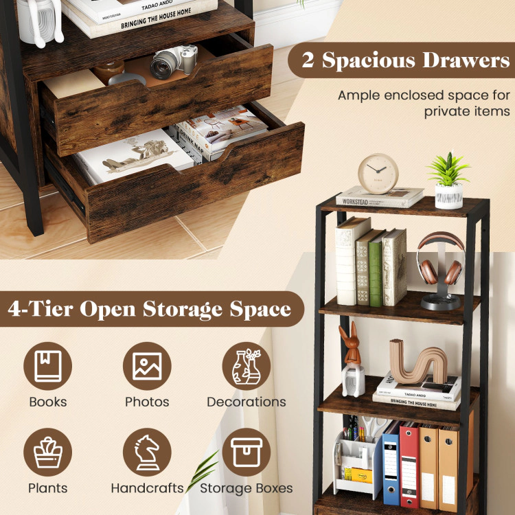Hivvago 4-Tier Ladder Shelf with 2 Drawers 52.5 Inch Tall Freestanding Bookcase