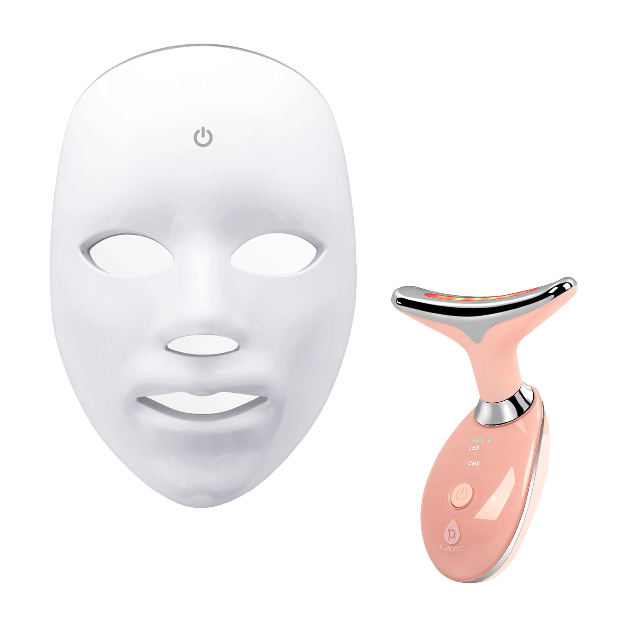 Pursonic Women's LED Skincare Bundle: 7-in-1 Face Mask & Face/Neck Sculpting Wand