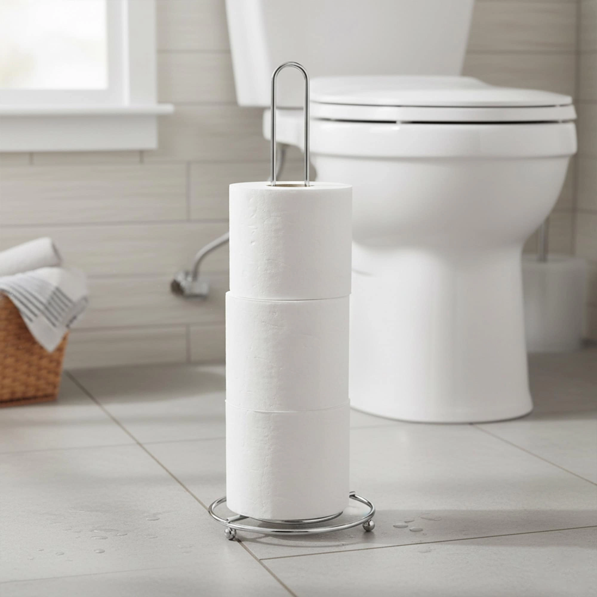 Evideco French Home Goods Chrome 4-Roll Freestanding Toilet Paper Holder 15.4 in