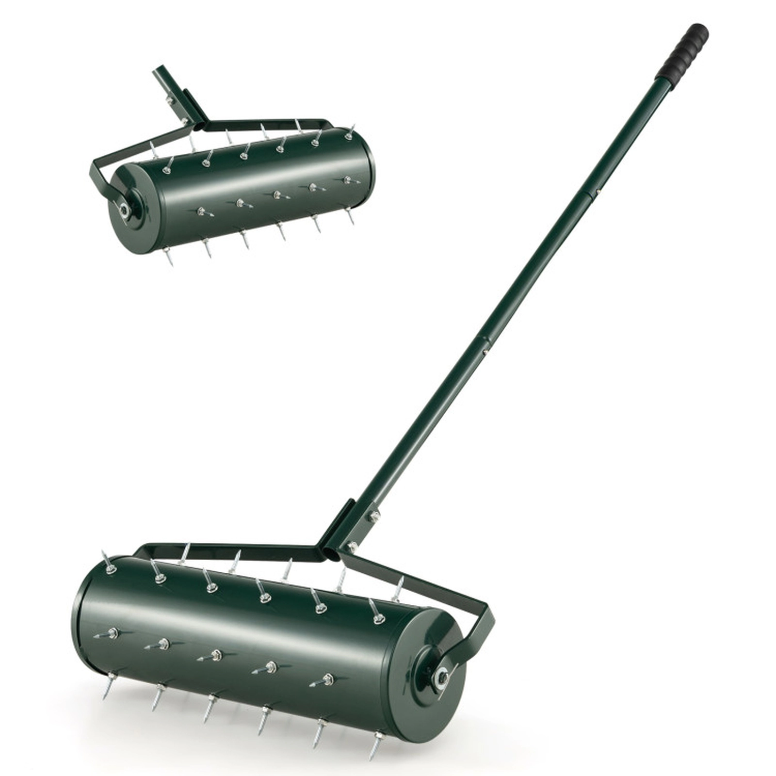 SUGIFT 18/21-In Manual Rolling Lawn Aerator with 51-in Detachable Handle 1.3-in Spikes Fillable Drum Green